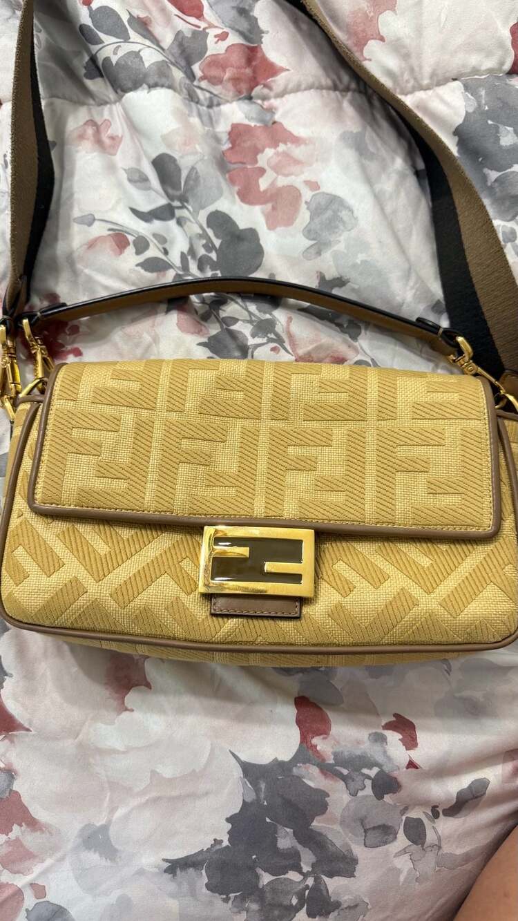 Fendi Baguette Zucca Embroidered Canvas Shoulder Bag